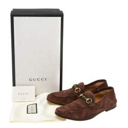 Pre Owned Gucci  Brown Suede Web Horsebit Slip On Loafers Size 39.5