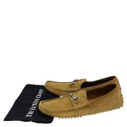 Gucci Yellow Suede Horsebit Slip On Loafers Size 44