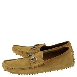 Gucci Yellow Suede Horsebit Slip On Loafers Size 44