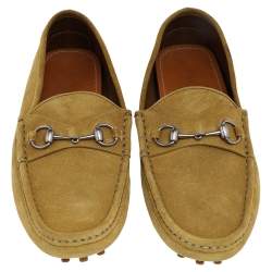 Gucci Yellow Suede Horsebit Slip On Loafers Size 44