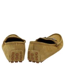 Gucci Yellow Suede Horsebit Slip On Loafers Size 44