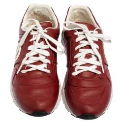 Pre Owned Gucci Maroon Leather Interlcoking G Logo Low Top Sneakers Size 39