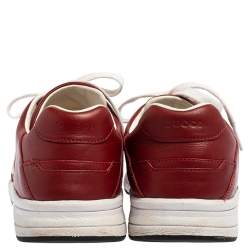 Pre Owned Gucci Maroon Leather Interlcoking G Logo Low Top Sneakers Size 39