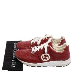 Pre Owned Gucci Maroon Leather Interlcoking G Logo Low Top Sneakers Size 39
