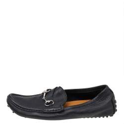 Gucci Black Leather Horsebit Slip On Loafers Size 40.5