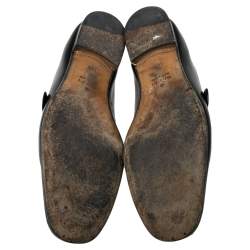 Pre Owned Gucci Black Leather GG Logo Slip On Loafers Size 45.5
