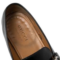 Pre Owned Gucci Black Leather GG Logo Slip On Loafers Size 45.5