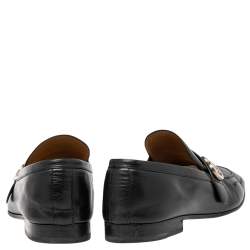 Pre Owned Gucci Black Leather GG Logo Slip On Loafers Size 45.5
