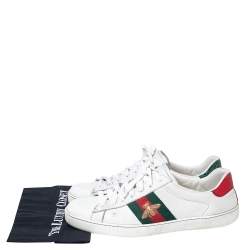 Gucci White Leather Web Ace Low Top Sneakers Size 45.5