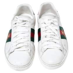 Gucci White Leather Web Ace Low Top Sneakers Size 45.5
