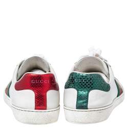 Gucci White Leather Web Ace Low Top Sneakers Size 45.5