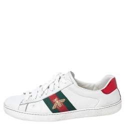 Gucci White Leather Web Ace Low Top Sneakers Size 45.5
