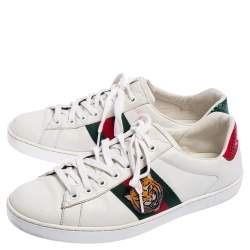 Gucci White Leather Ace Embroidered Tiger Low Top Sneakers Size 42