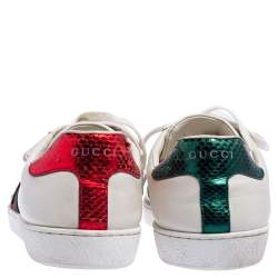 Gucci White Leather Ace Embroidered Tiger Low Top Sneakers Size 42