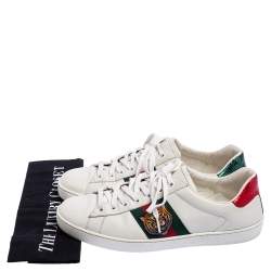 Gucci White Leather Ace Embroidered Tiger Low Top Sneakers Size 42