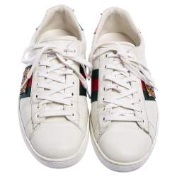 Gucci White Leather Ace Embroidered Tiger Low Top Sneakers Size 42