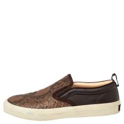 Gucci Brown Microguccissima Python And Leather Slip On Sneakers Size 40.5