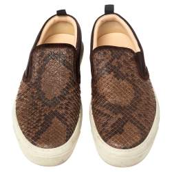 Gucci Brown Microguccissima Python And Leather Slip On Sneakers Size 40.5