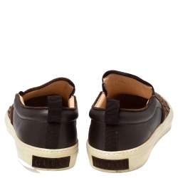 Gucci Brown Microguccissima Python And Leather Slip On Sneakers Size 40.5
