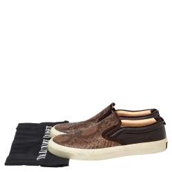 Gucci Brown Microguccissima Python And Leather Slip On Sneakers Size 40.5