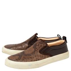 Gucci Brown Microguccissima Python And Leather Slip On Sneakers Size 40.5