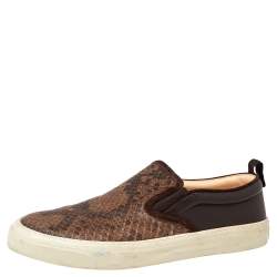 Gucci Brown Microguccissima Python And Leather Slip On Sneakers Size 40.5