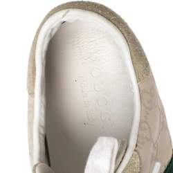 مملوكة مسبقًا Gucci White Guccissima Leather And Suede Web Detail Sneakers Size 41