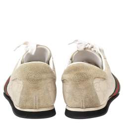 مملوكة مسبقًا Gucci White Guccissima Leather And Suede Web Detail Sneakers Size 41
