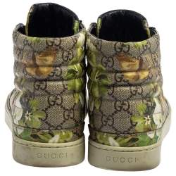 مملوكة مسبقًا Gucci Green/Beige GG Supreme Bloom Canvas Lace Up High Top Sneakers Size 40