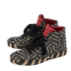 Gucci Black-Beige GG Canvas Caleido High Top Sneakers Size 40