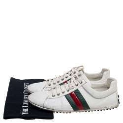 Gucci White Leather Web Lace Up Sneakers Size 42