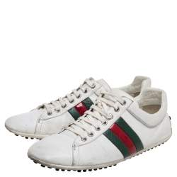 Gucci White Leather Web Lace Up Sneakers Size 42