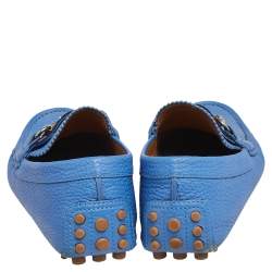 Gucci Blue  Leather Horsbit Web Trim Loafers Size 40