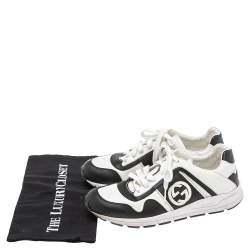 Pre Owned حذاء رياضي غوتشي جلد أبيض-أسود مزين شعار الماركة جي جي متداخل رباط مقاس 39