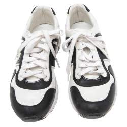 Pre Owned حذاء رياضي غوتشي جلد أبيض-أسود مزين شعار الماركة جي جي متداخل رباط مقاس 39