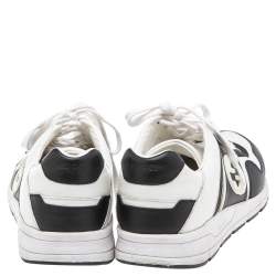 Pre Owned حذاء رياضي غوتشي جلد أبيض-أسود مزين شعار الماركة جي جي متداخل رباط مقاس 39