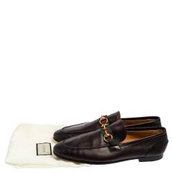 Pre Owned Gucci Dark Brown Leather Web Horsebit Loafers Size 42.5