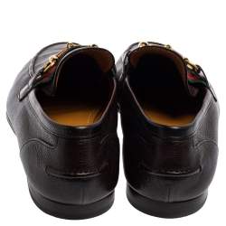 Pre Owned Gucci Dark Brown Leather Web Horsebit Loafers Size 42.5