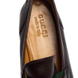Pre Owned Gucci Dark Brown Leather Web Horsebit Loafers Size 42.5