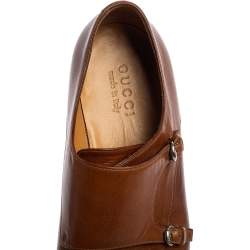 Gucci Brown Leather Double Buckle Monk Strap Derby Size 41