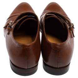 Gucci Brown Leather Double Buckle Monk Strap Derby Size 41