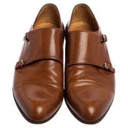 Gucci Brown Leather Double Buckle Monk Strap Derby Size 41