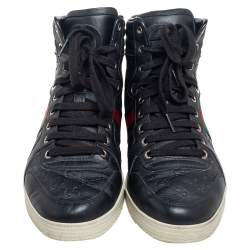 Gucci Black Guccissima Leather Web Detail High Top Sneakers Size 42.5