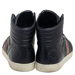 Gucci Black Guccissima Leather Web Detail High Top Sneakers Size 42.5