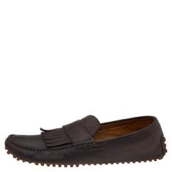 Gucci Brown Leather Slip on Loafers Size 43.5