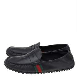 Gucci Black Leather Web Detail Slip on Loafers Size 43.5