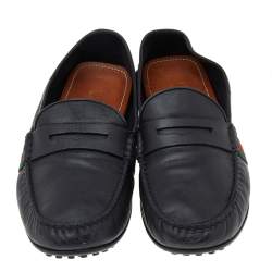 Gucci Black Leather Web Detail Slip on Loafers Size 43.5