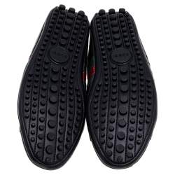 Gucci Black Leather Web Detail Low Top Sneakers Size 43.5