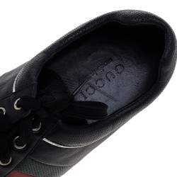 Gucci Black Leather Web Detail Low Top Sneakers Size 43.5