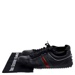 Gucci Black Leather Web Detail Low Top Sneakers Size 43.5